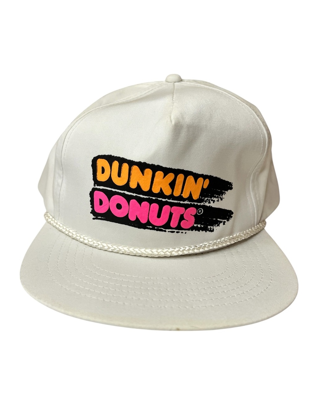 Vintage 1990’s Dunkin' Donuts White Logo Rope-Trim Snapback Hat